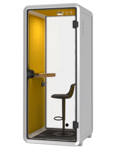 Kabina akustyczna do biura jednoosobowa Small Booth biały/żółty 3D - powystawowa