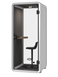 Kabina akustyczna do biura jednoosobowa Small Booth  biały/szary 3D z siedziskiem