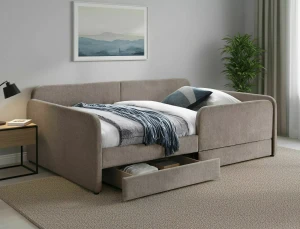 Łóżko młodzieżowe 120x200 z szufladami AMELIA RAVEN ciemny beż