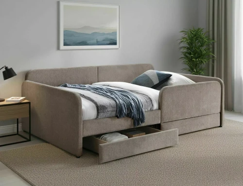 Łóżko młodzieżowe 120x200 z szufladami AMELIA RAVEN ciemny beż