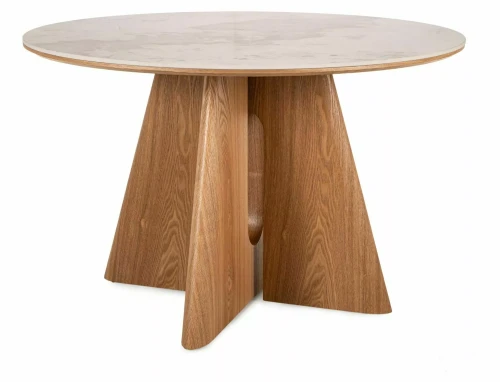 Stół okrągły FI 120 ALZANO CERAMIC biały Pandoro - stelaż dąb