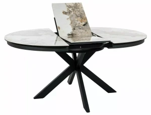 Stół okrągły rozkładany 120(160)X120 PORTO CERAMIC biały Pandoro - stelaż czarny