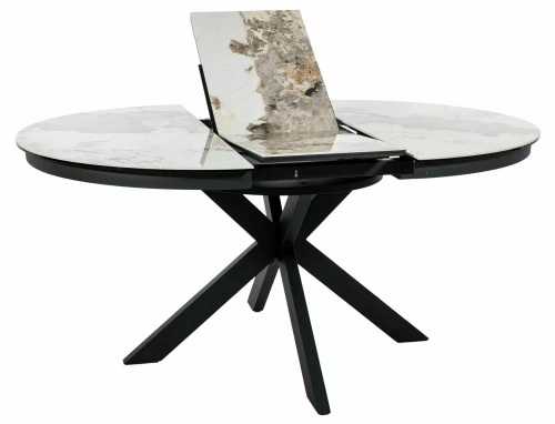 Nowoczesny Stół okrągły rozkładany 120(160)X120 PORTO CERAMIC biały Pandoro - stelaż czarny
