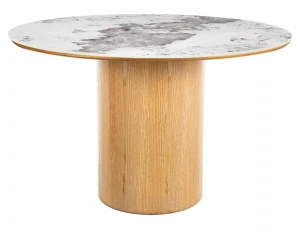 Stół RONDO CERAMIC FI120 biały Pandoro - dąb