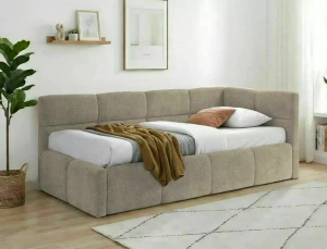 Łóżko tapicerowane z pojemnikiem 90x200 EMMA RAVEN ciemny beż