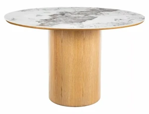 Stół RONDO CERAMIC FI120 biały Pandoro - dąb