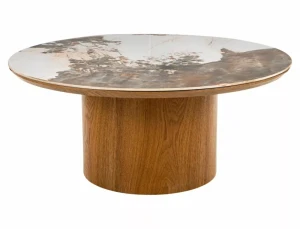 Ława ceramiczna RONDO CERAMIC FI80 biały Pandoro  - dąb  