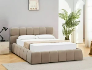 Łóżko tapicerowane PARMA VELVET 140x200 ciemny beż